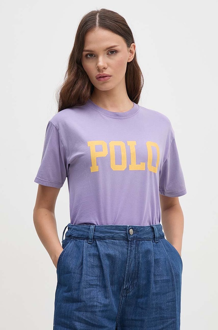Bavlněné tričko Polo Ralph Lauren 211941181 fialová AW24