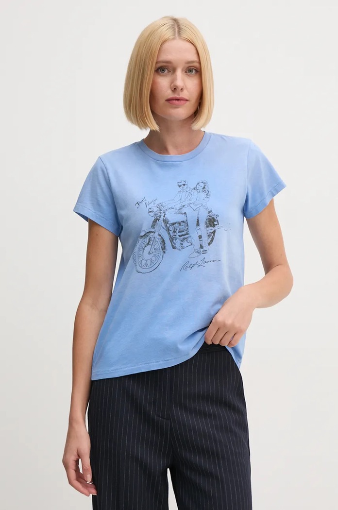 Bavlněné tričko Polo Ralph Lauren potisk modrá 211941184