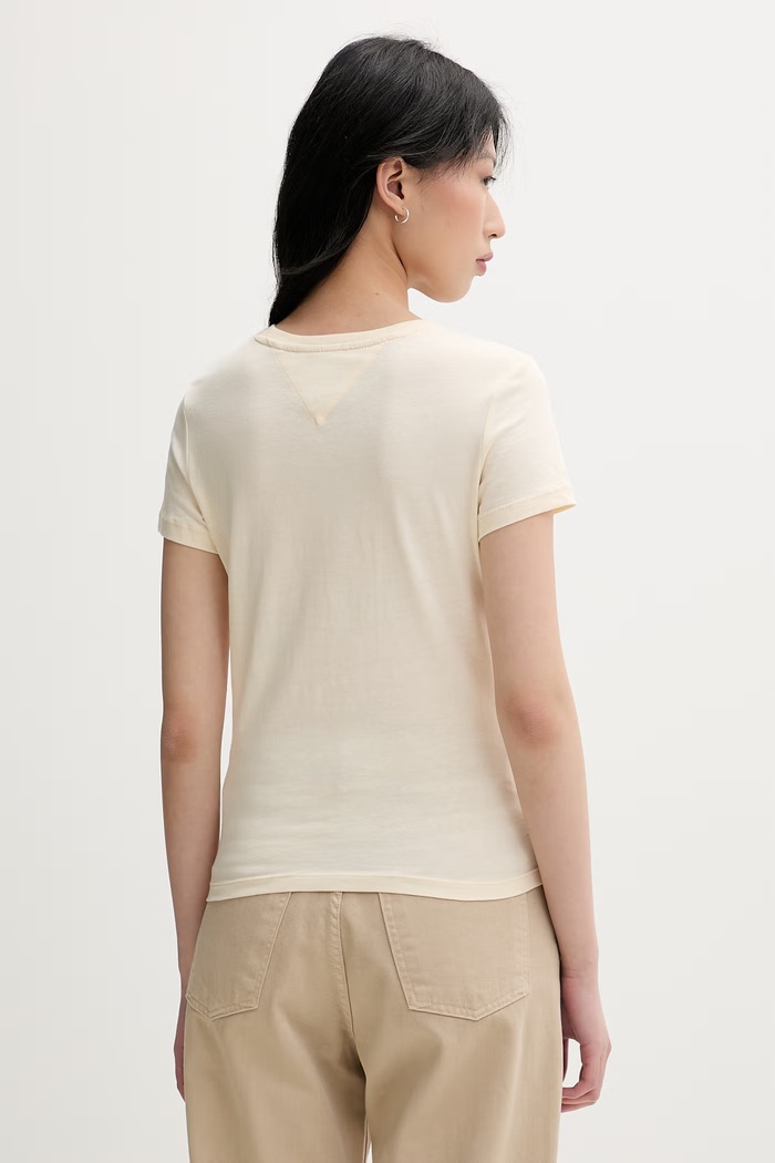 Ρούχα Tommy Jeans t-shirt γυναικείο βαμβακερό DW0DW18398 κίτρινο