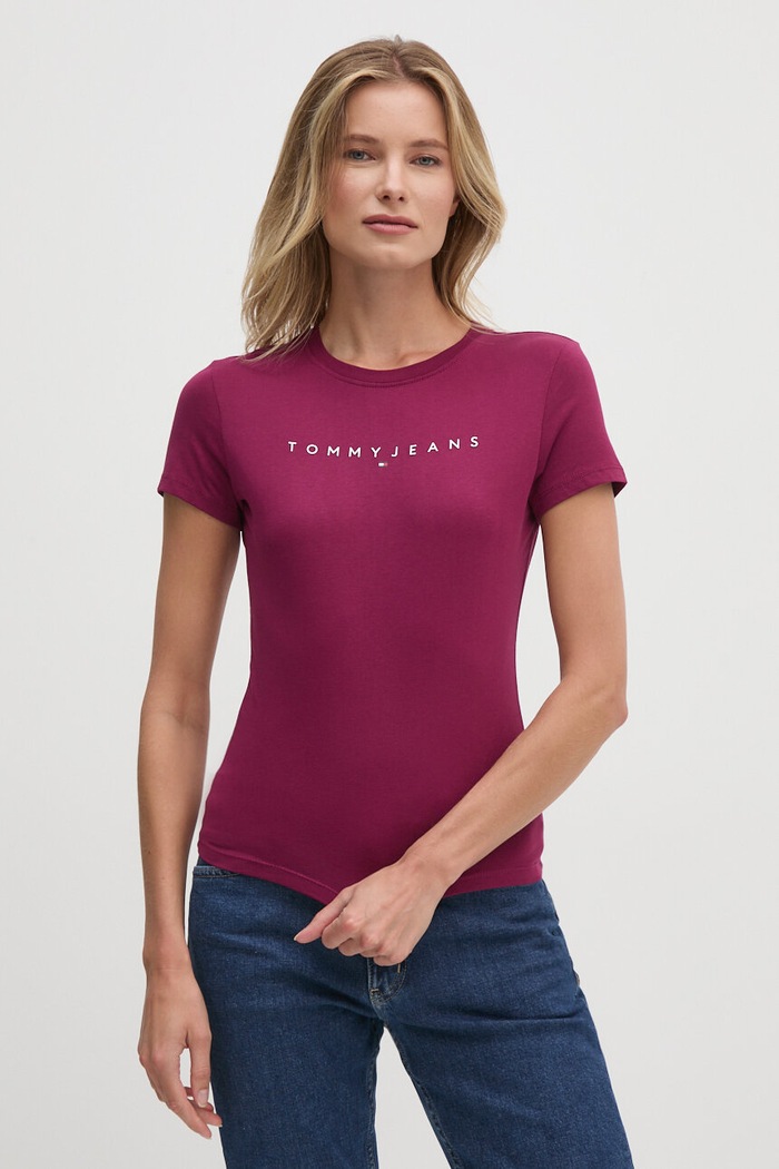 Tommy Jeans tričko dámské bavlněné DW0DW18398 fialová SS26