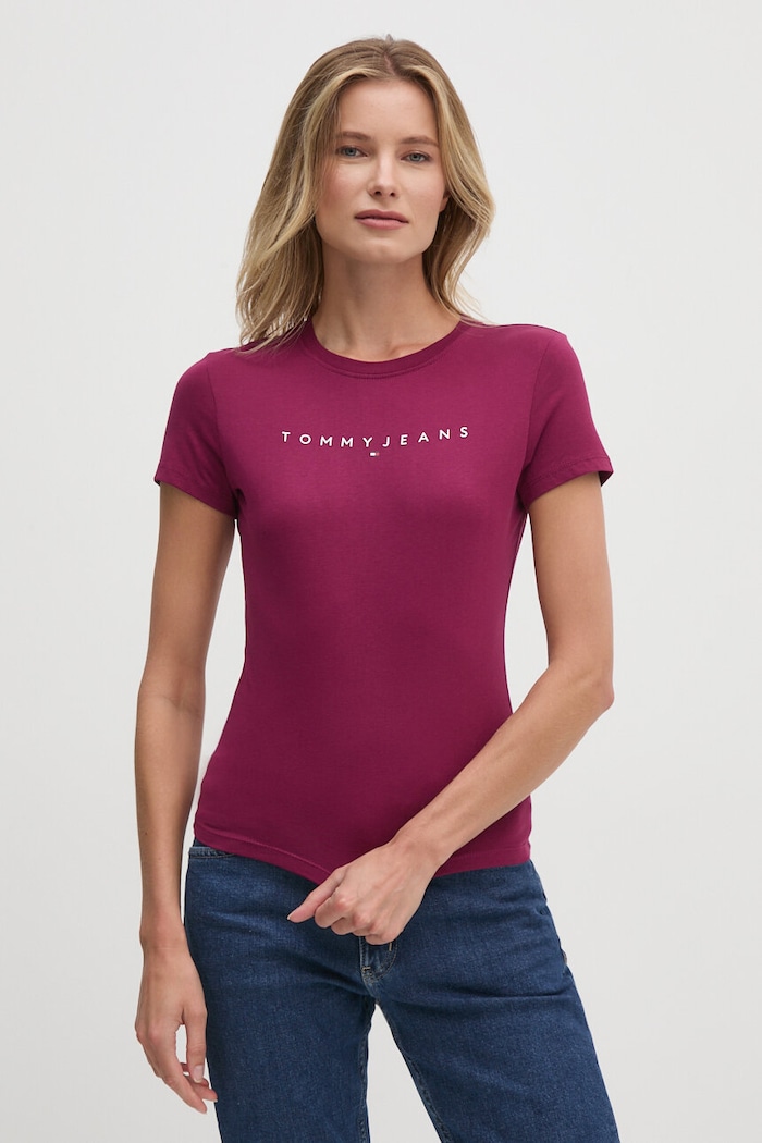 Tommy Jeans tričko dámské bavlněné DW0DW18398 fialová SS26