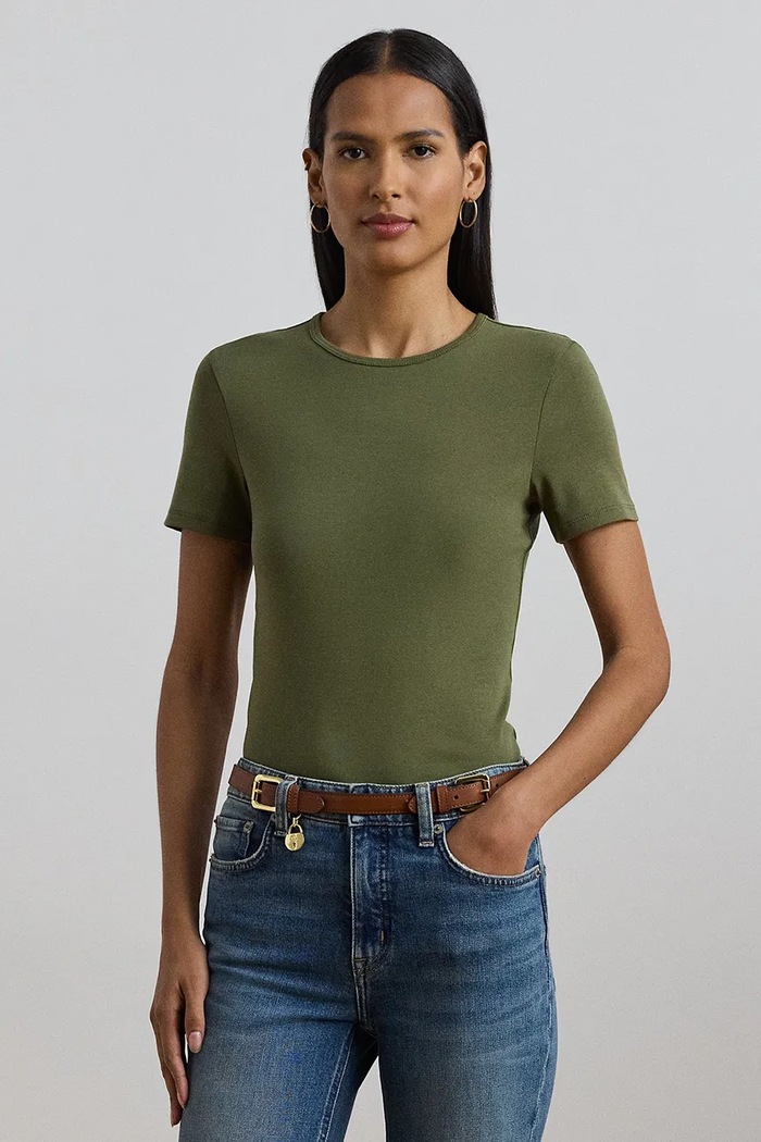 Lauren Ralph Lauren T-shirt basic damski bawełniany z elastanem bawełna zielony 200807563