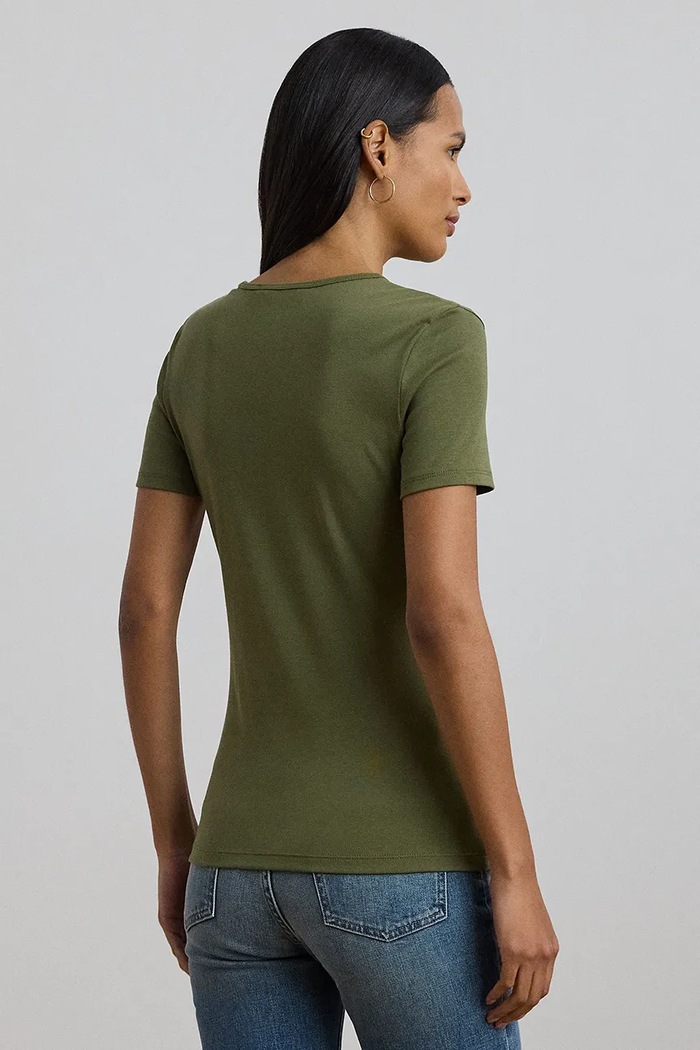 Lauren Ralph Lauren T-shirt basic damski bawełniany z elastanem 200807563 zielony SS25