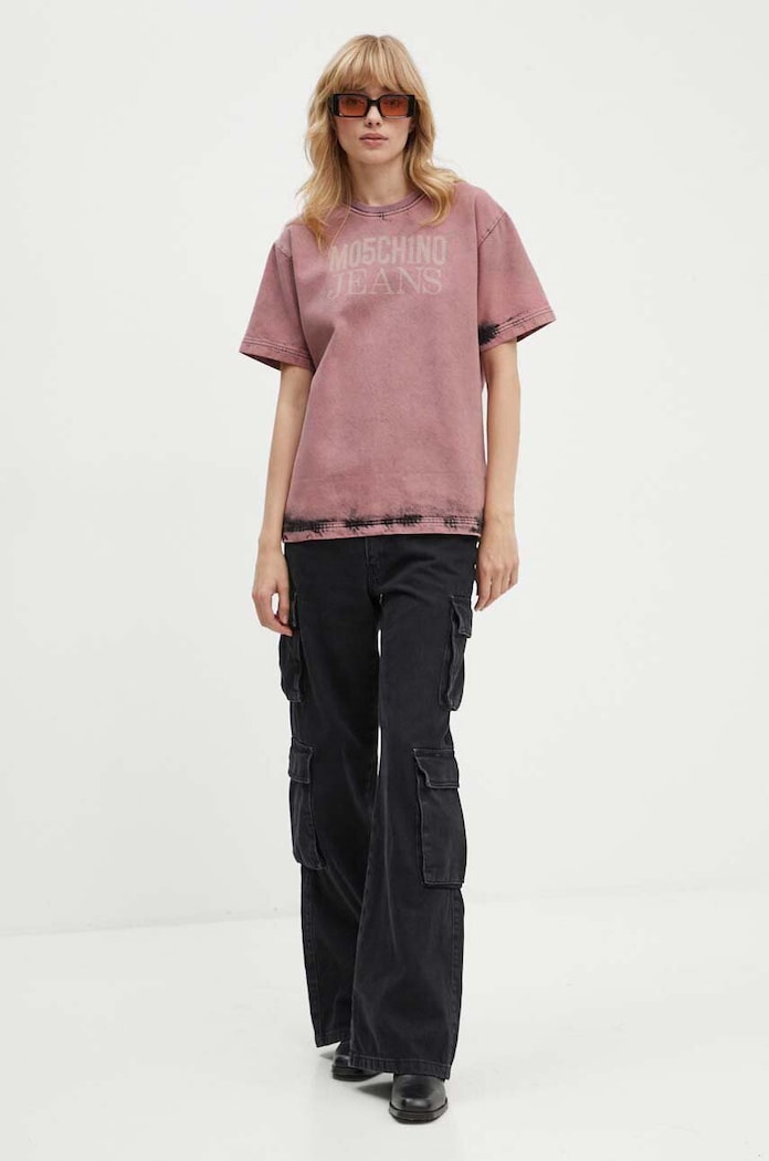 Džínové tričko Moschino Jeans 0212.8222 růžová AW24