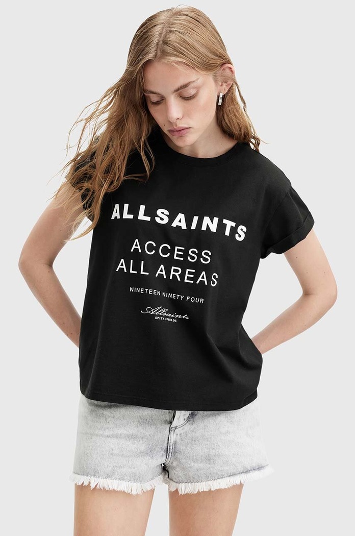 Bavlněné tričko AllSaints TOUR ANNA potisk černá W071JA
