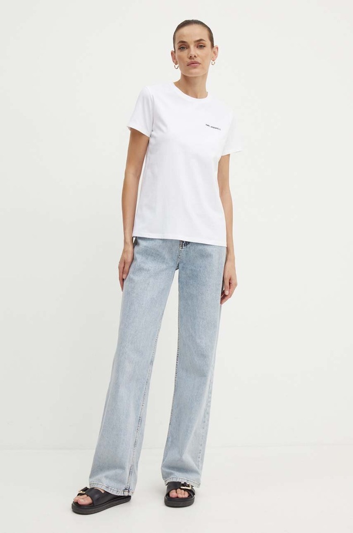 Памучна тениска Karl Lagerfeld 245W1714 бял SS25