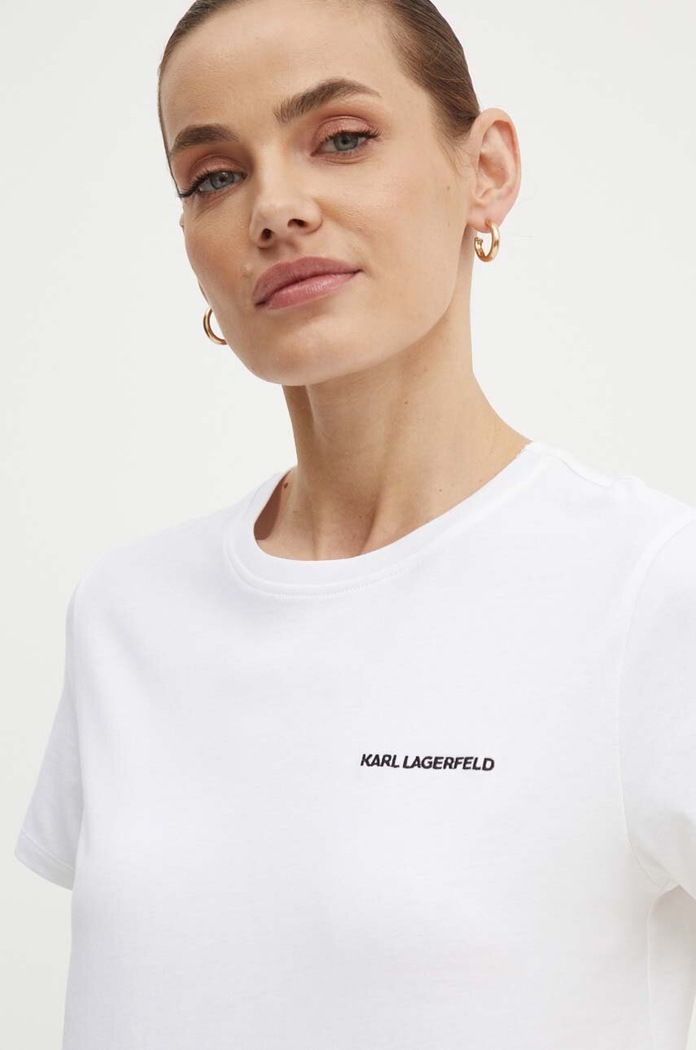 Памучна тениска Karl Lagerfeld бял 245W1714