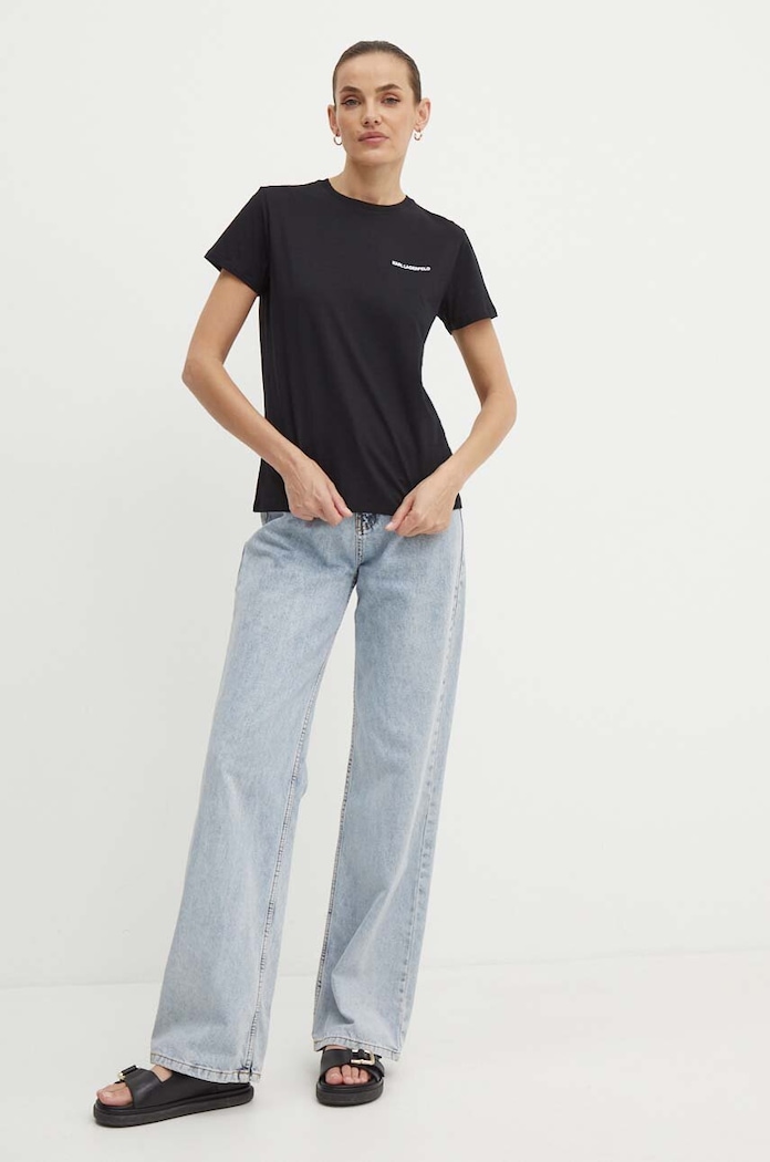 Pamučna majica Karl Lagerfeld 245W1714 crna SS25