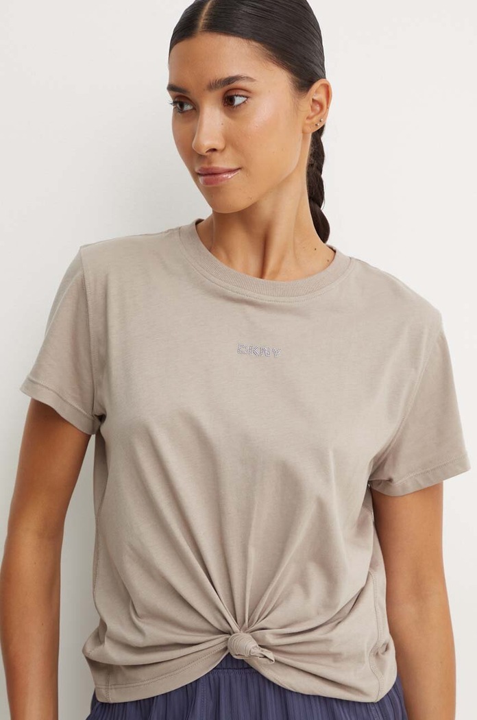 Bavlněné tričko Dkny hladký hnědá DP4T9994