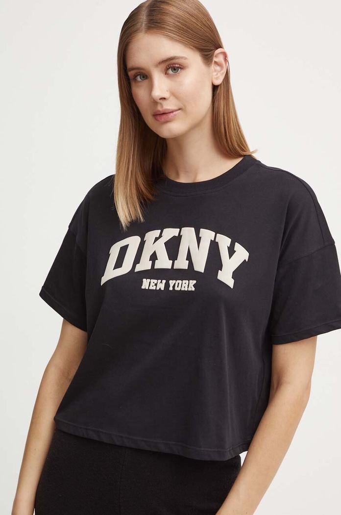 Bavlněné tričko Dkny nášivka černá DP4T9945