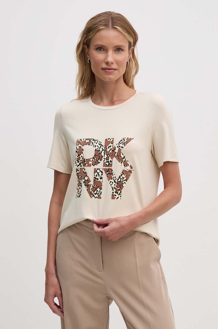Dkny t-shirt z elastanem beżowy D2G4A174