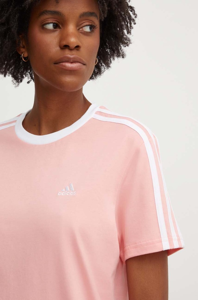 Bavlněné tričko adidas Essentials kulatý růžová IY1698