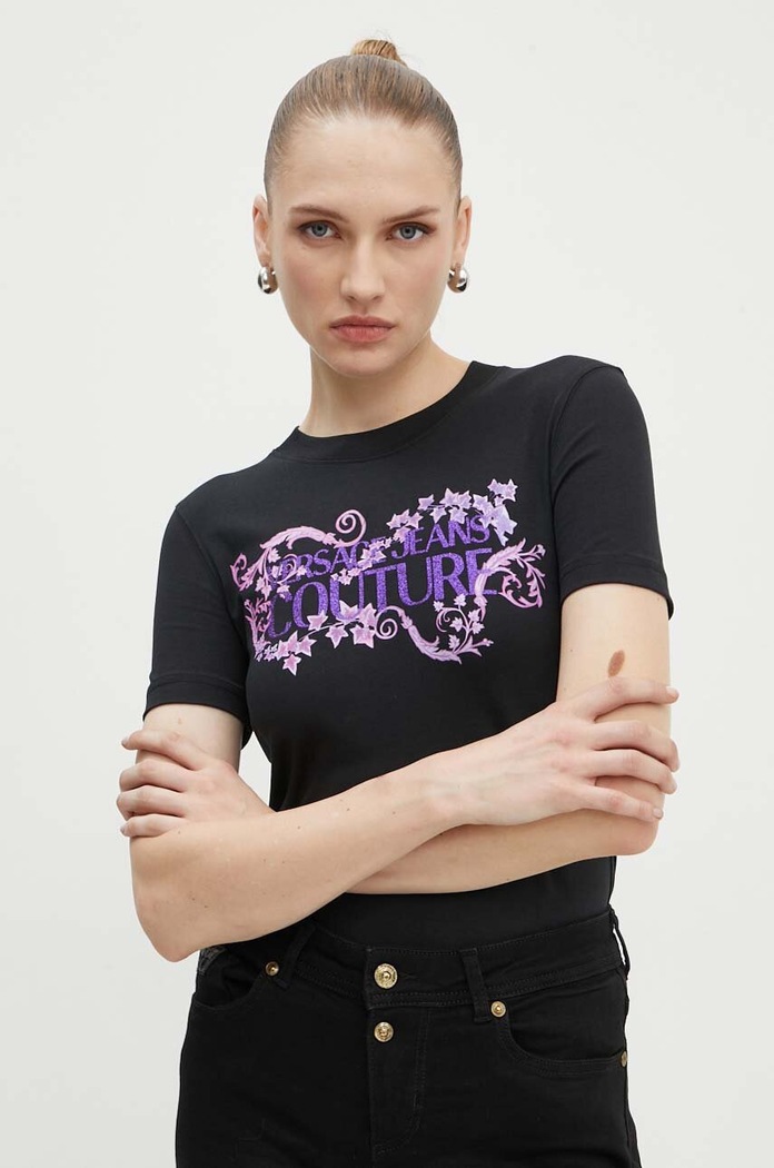 Tričko Versace Jeans Couture potlač čierna 77HAHE06.CJ02E
