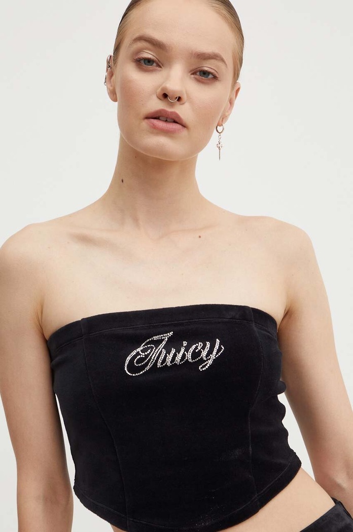 Juicy Couture top welurowy CVC BAILEY BANDEAU czarny JCWCT24344.101