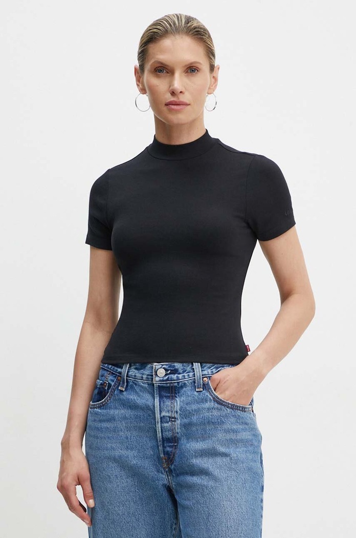 Kratka majica Levi's Z elastanom črna 001MS