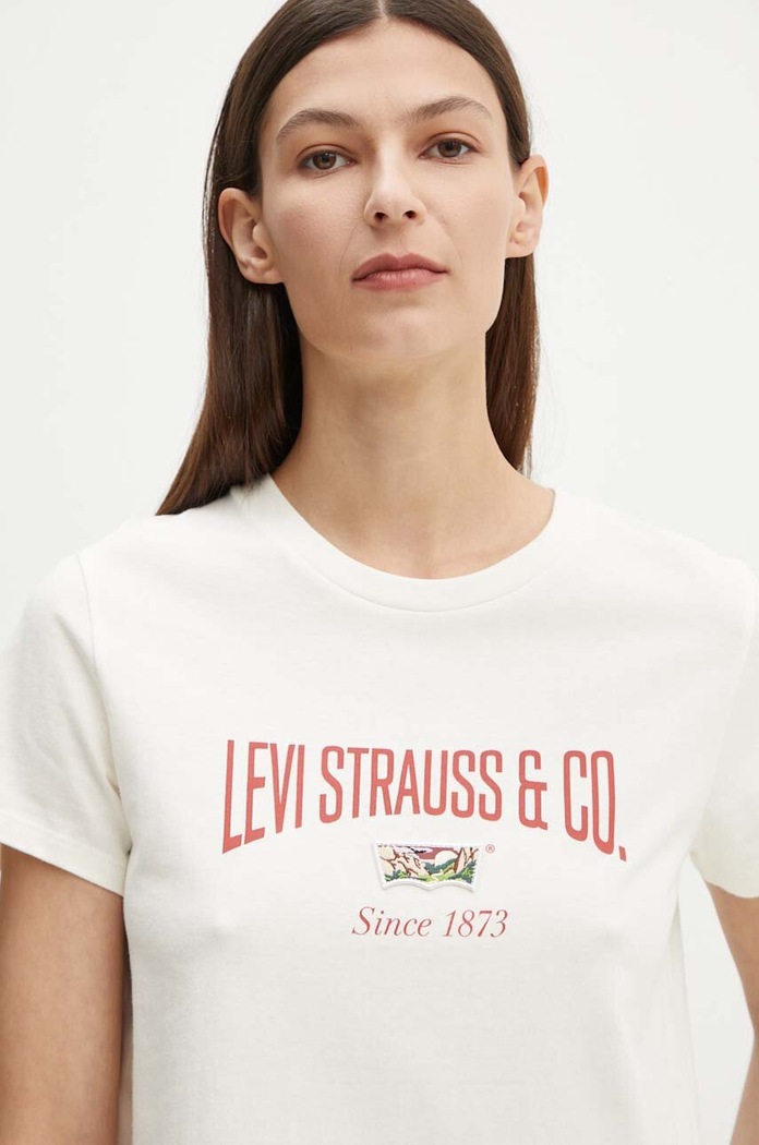 Памучна тениска Levi's стандартна бежов 17369.2805