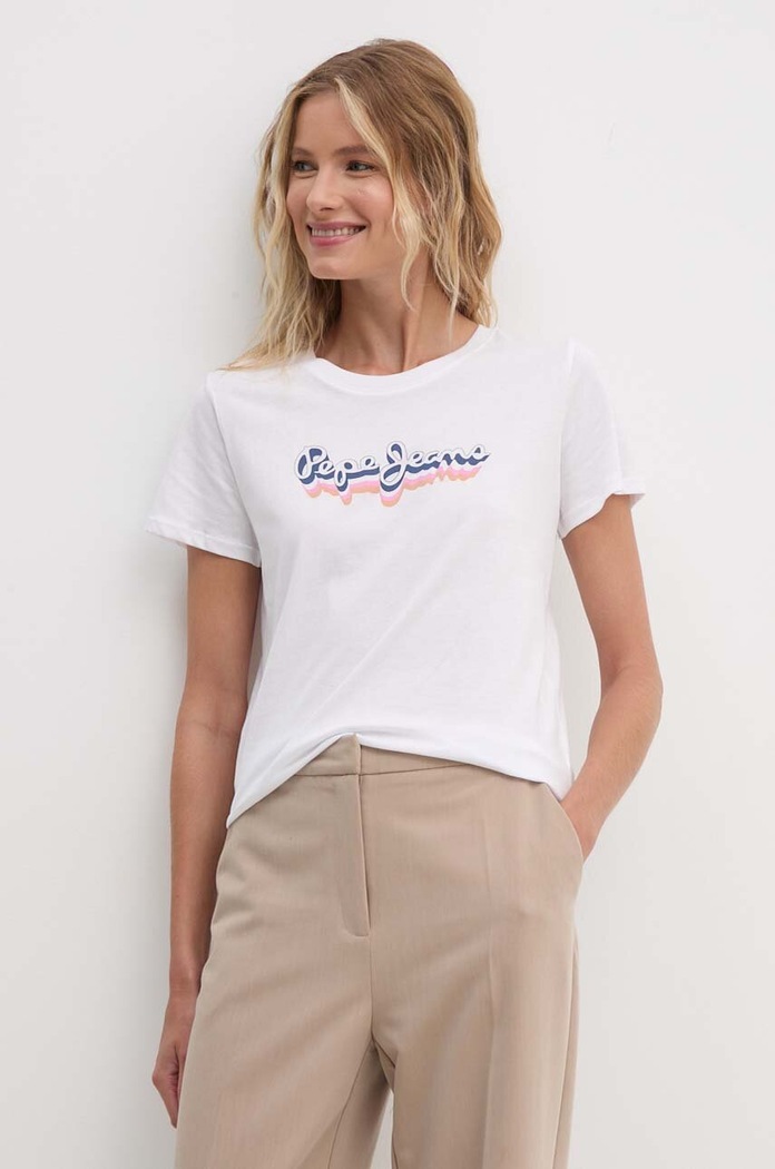 Памучна тениска Pepe Jeans ENARA стандартна бял PL505879