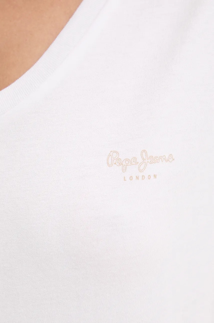 Bavlněné tričko Pepe Jeans FIORE V NECK PL505948 bílá