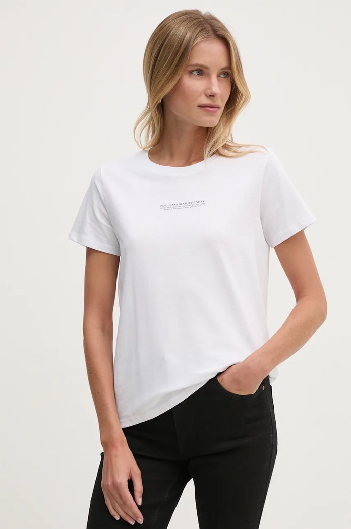 Ρούχα Βαμβακερό μπλουζάκι Pepe Jeans GENEVIVE PL505974 λευκό