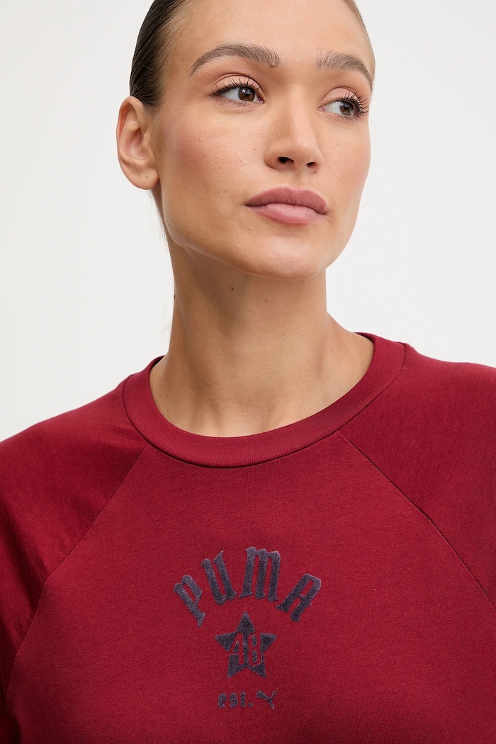 Puma t-shirt bawełniany Classics Play Paris Relaxed Tee bordowy 626808