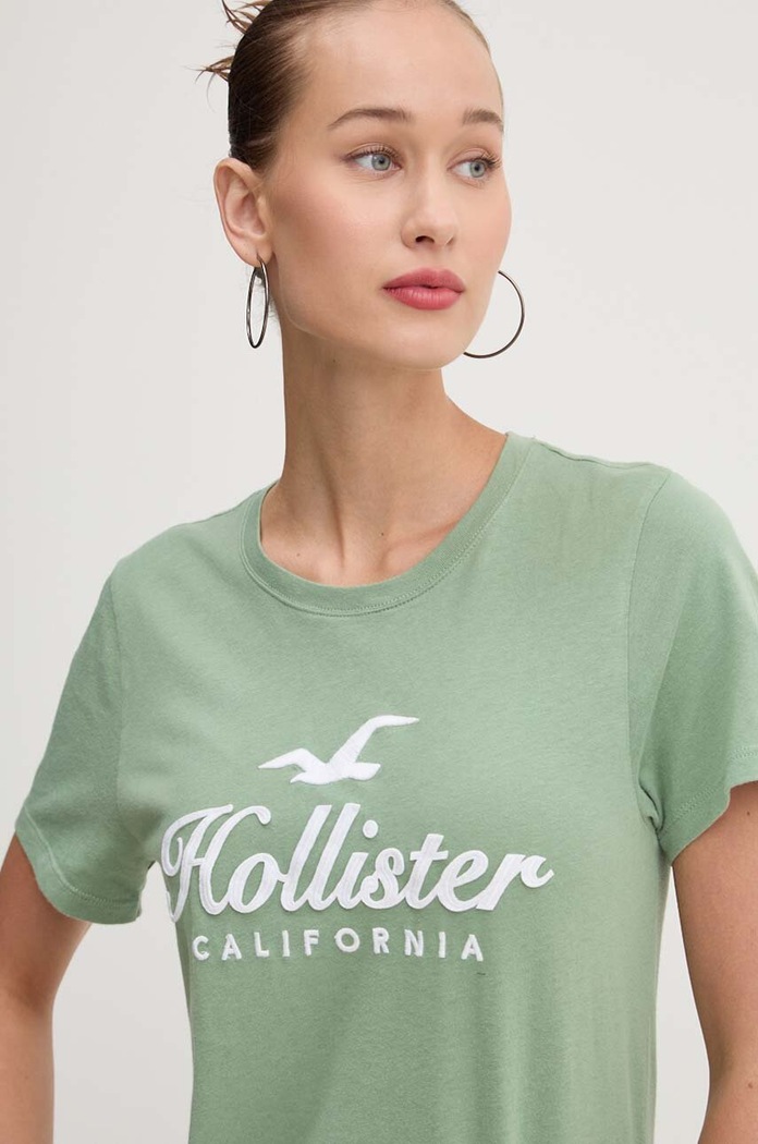 Βαμβακερό μπλουζάκι Hollister Co. βαμβάκι πράσινο KI357.3284.310