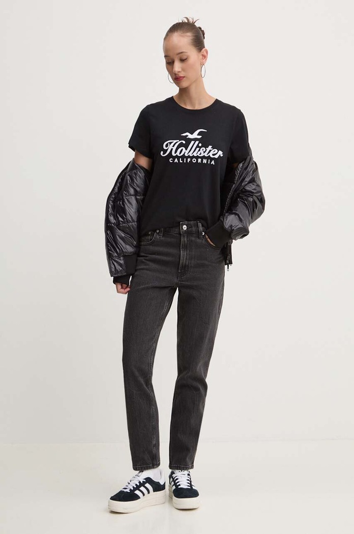 Bavlněné tričko Hollister Co. KI357.3284.900 černá AW24