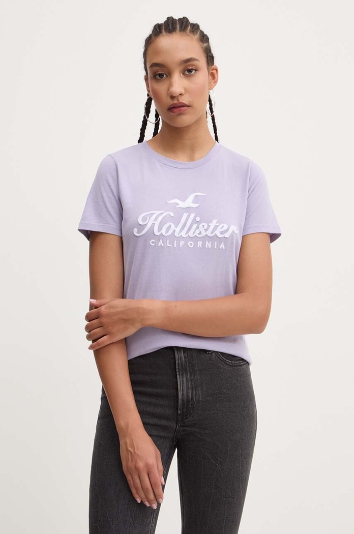 Bavlněné tričko Hollister Co. nášivka fialová KI357.3295.630