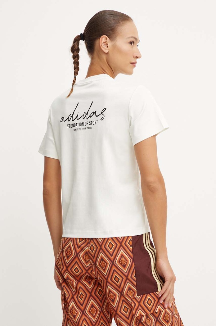 Bavlněné tričko adidas Brand Love potisk béžová IX3763