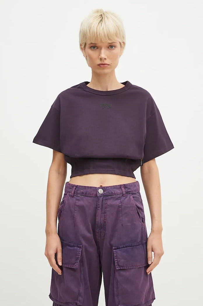 Бавовняна футболка Alpha Industries Waisted гладкий фіолетовий 148070