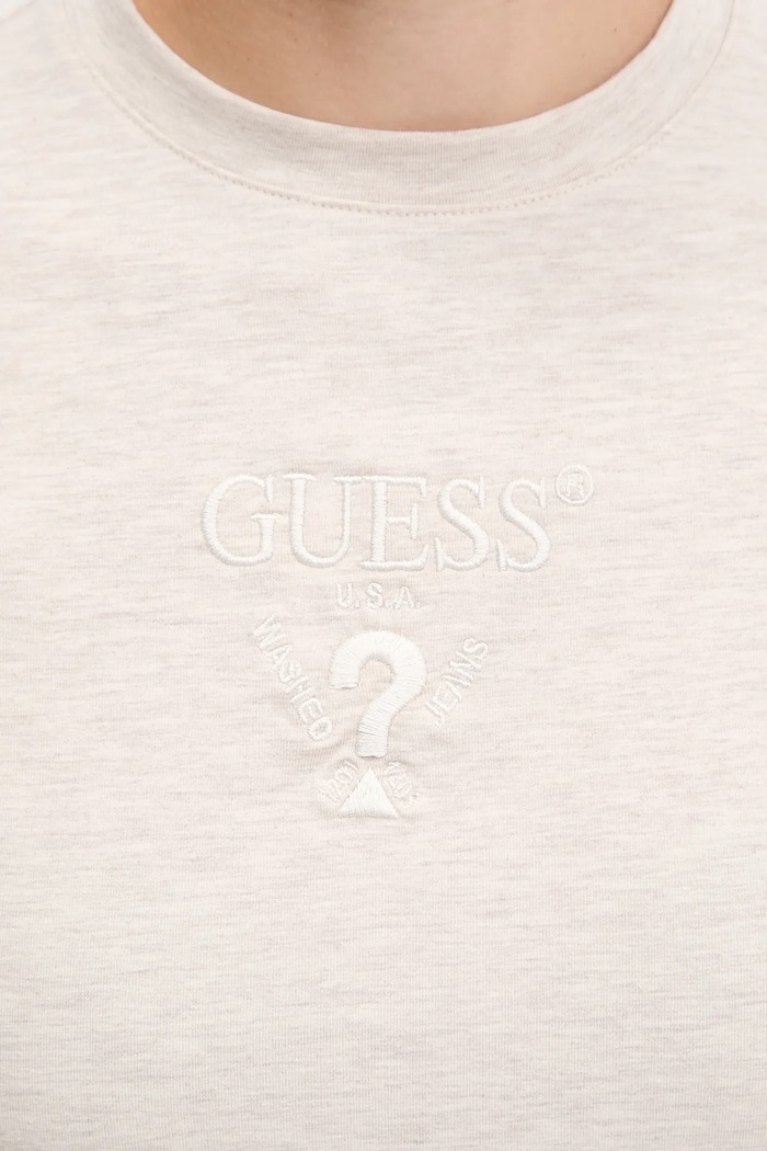 Guess T-shirt damski bawełniany z elastanem COLETTE V4YI21.KCDH1 beżowy