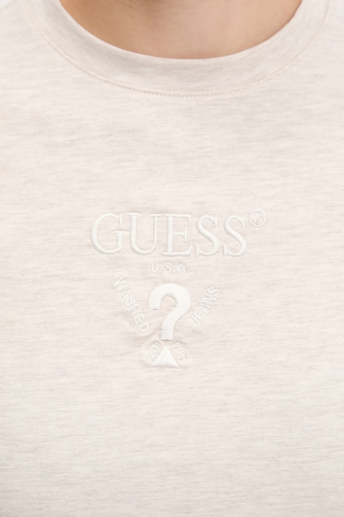 Guess T-shirt damski bawełniany z elastanem COLETTE V4YI21.KCDH1 beżowy