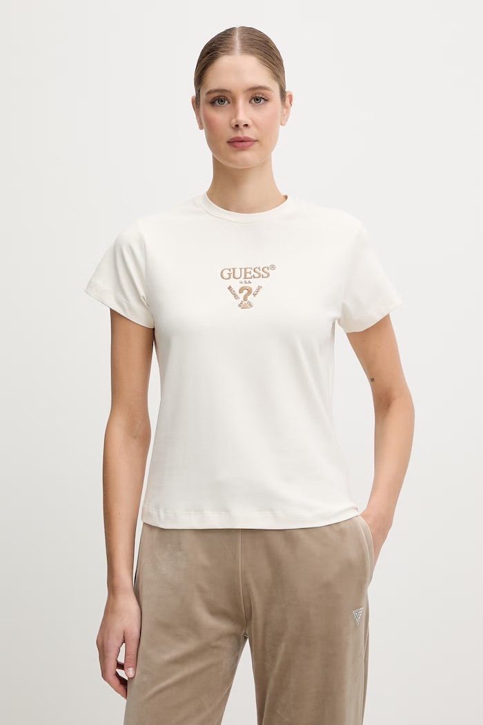 Guess tricou pentru femei din bumbac cu elastan COLETTE bej V4YI21.KCDH1