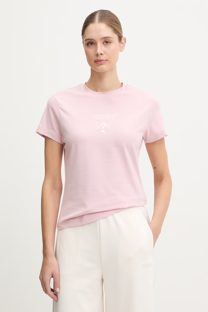 Guess tricou pentru femei din bumbac cu elastan COLETTE roz V4YI21.KCDH1