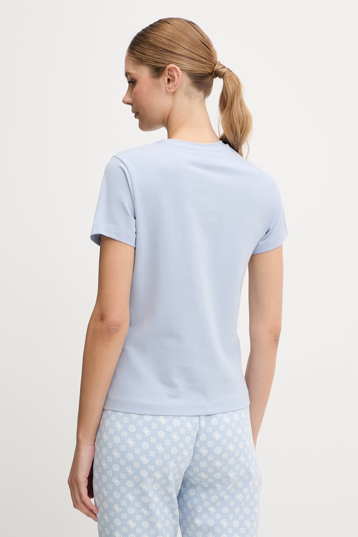 Дрехи Guess тениска дамска от памук с еластан COLETTE V4YI21.KCDH1 син