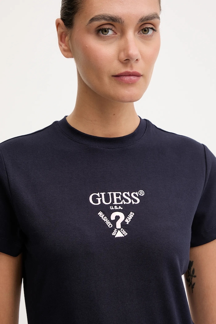 Guess tricou pentru femei din bumbac cu elastan COLETTE bleumarin V4YI21.KCDH1