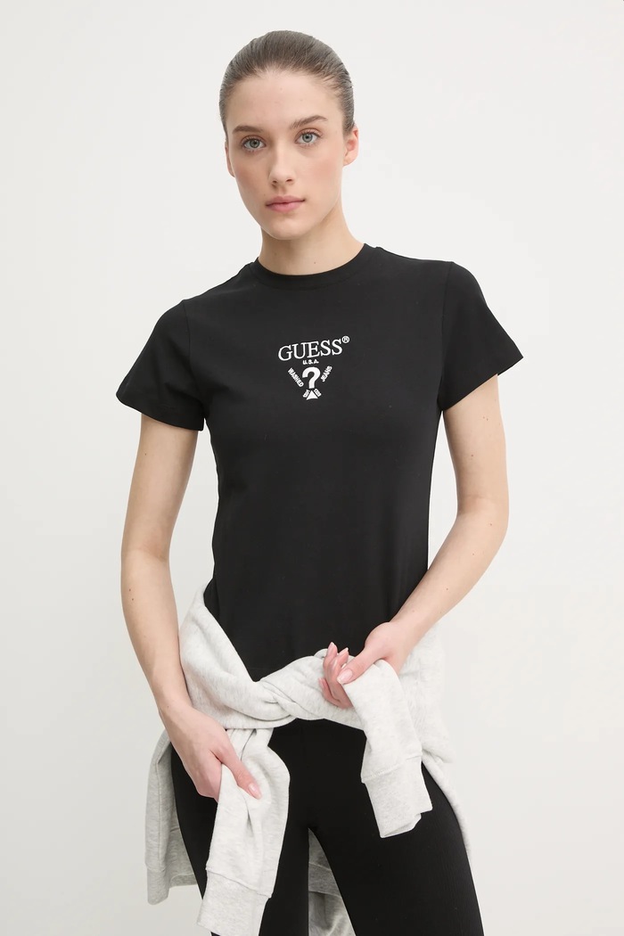 Guess tricou pentru femei din bumbac cu elastan COLETTE negru V4YI21.KCDH1