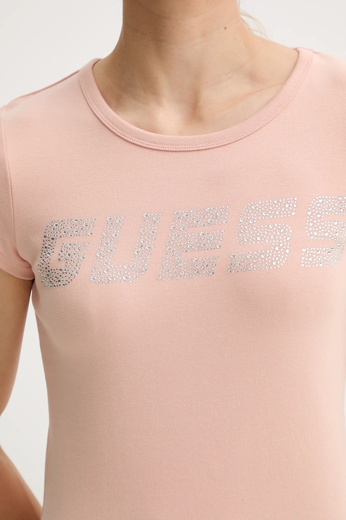 Guess T-shirt damski bawełniany z elastanem KIARA V4BI16.KCIV1 pomarańczowy