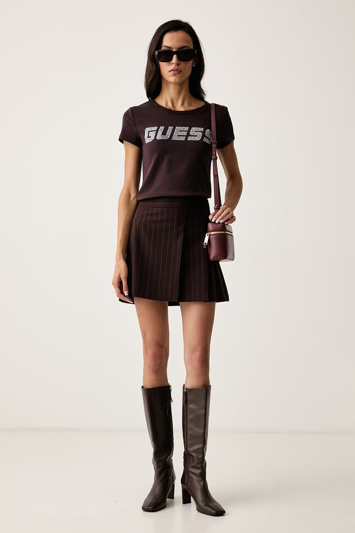 Guess T-shirt damski bawełniany z elastanem KIARA V4BI16.KCIV1 brązowy SS26