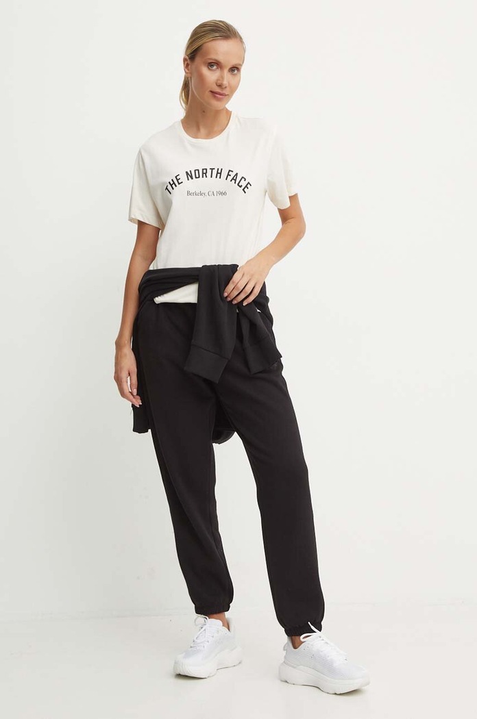 The North Face t-shirt bawełniany Tee Varsity Graphic NF0A89CQQLI1 beżowy AW24