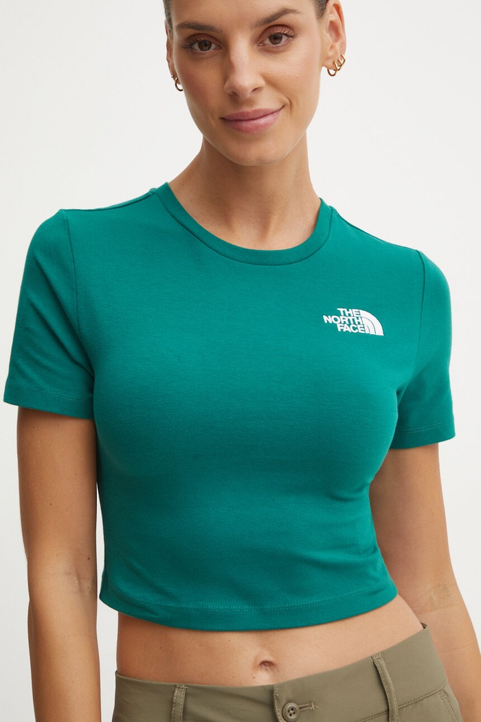Μπλουζάκι The North Face Crop S/S Tee slim πράσινο NF0A55AONL11