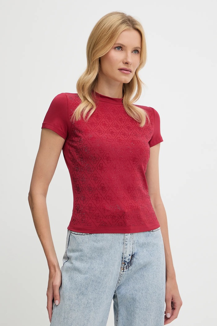 Guess T-shirt damski z bawełną czerwony W4BI26.J1314
