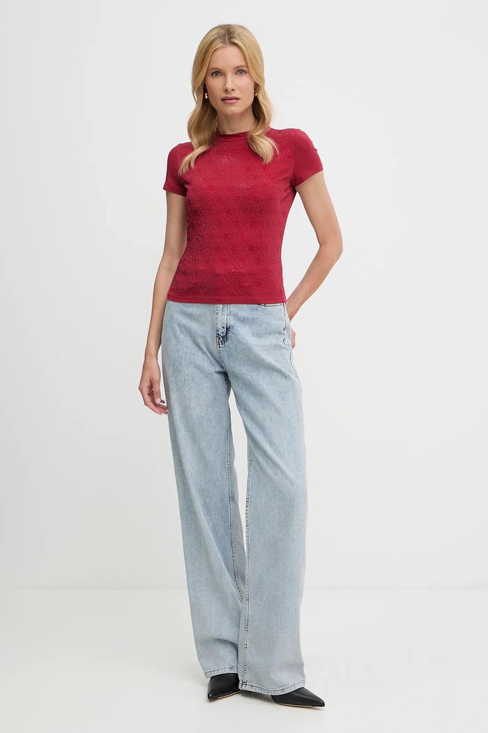 Guess T-shirt damski z bawełną W4BI26.J1314 czerwony SS26