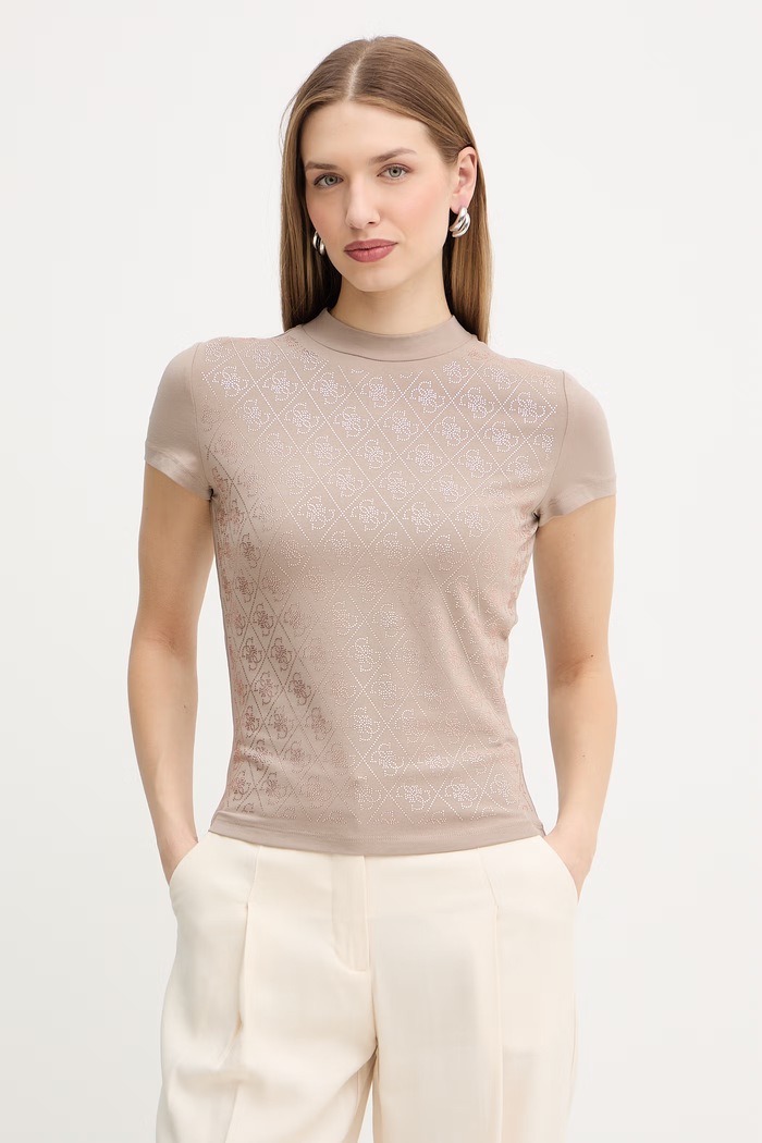 Guess tričko dámske s bavlnou nášivka béžová W4BI26.J1314
