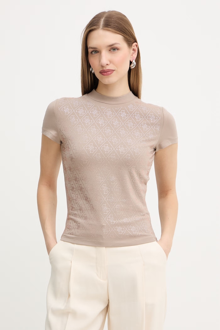 Guess tričko dámske s bavlnou nášivka béžová W4BI26.J1314