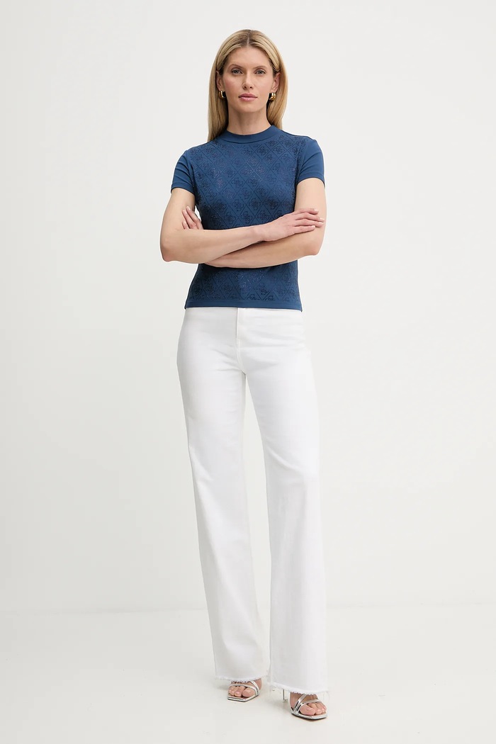 Guess T-shirt damski z bawełną W4BI26.J1314 niebieski SS26