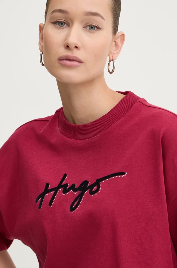 Bavlněné tričko HUGO červená 50525278