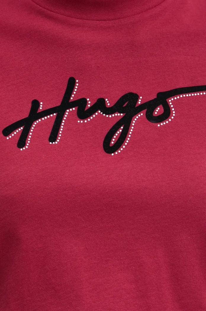 Βαμβακερό μπλουζάκι HUGO 50528585 μπορντό