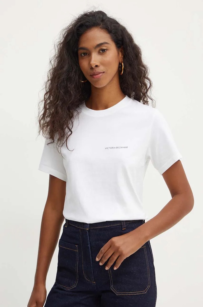Victoria Beckham t-shirt bawełniany nadruk biały 1424JTS005890A