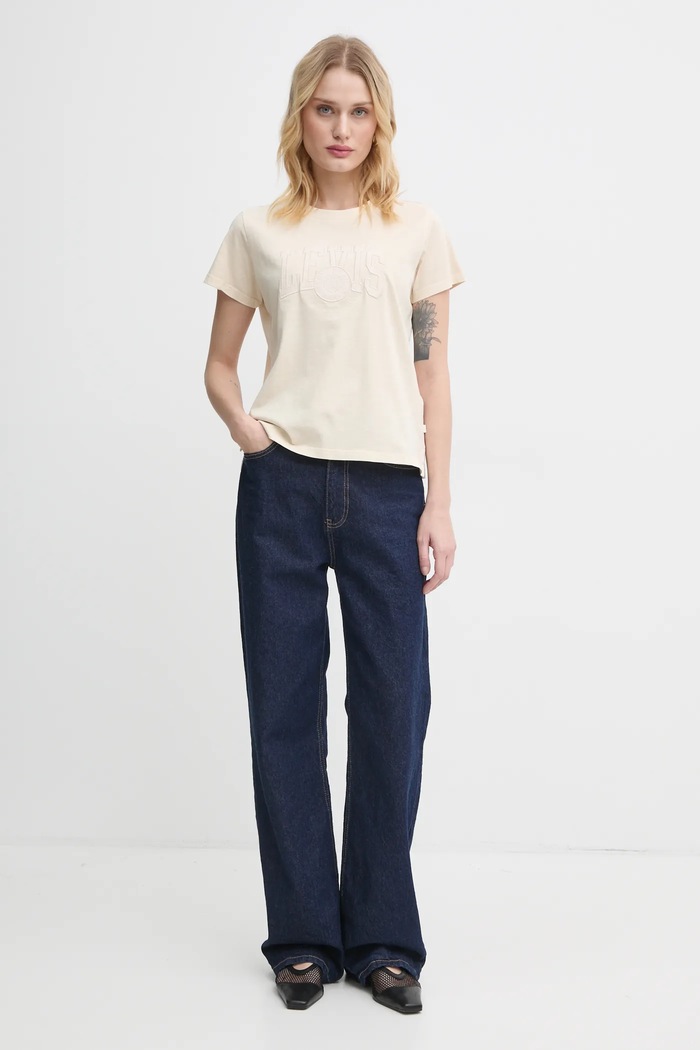 Bavlnené tričko Levi's A8804 béžová SS25