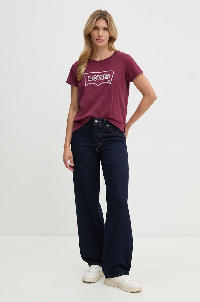Bavlněné tričko Levi's A8804 burgundské SS25